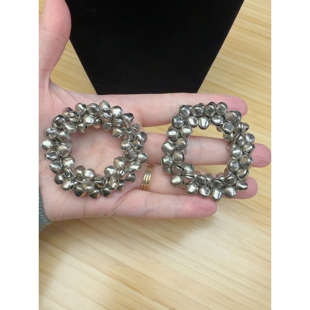 Pair Silver Tone Jingle Bell Rings 2.25" Christmas Holiday Decor Vintage Style